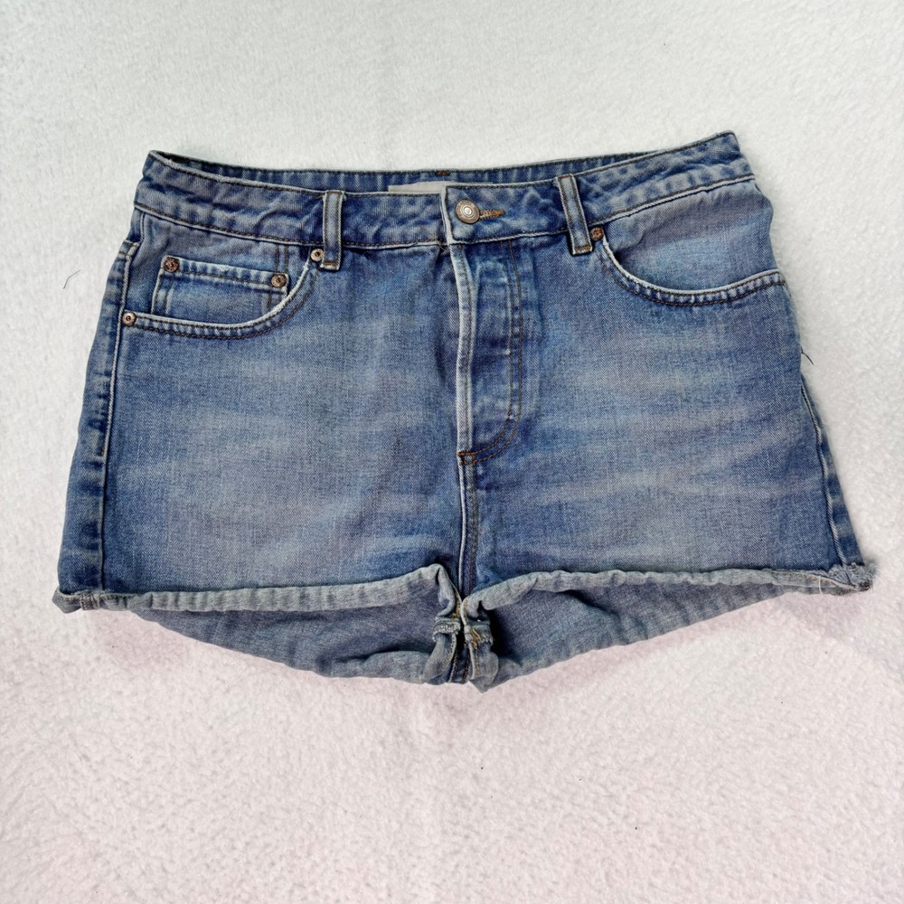 Topshop Moto Mini Denim Shorts Women's Size 8 Blue Rolled Hem Y2K Summer